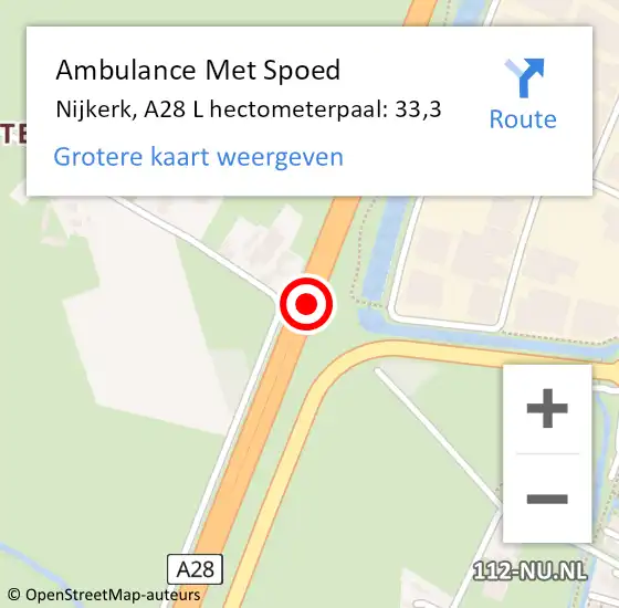 Locatie op kaart van de 112 melding: Ambulance Met Spoed Naar Nijkerk, A28 R hectometerpaal: 32,1 op 18 november 2016 14:24