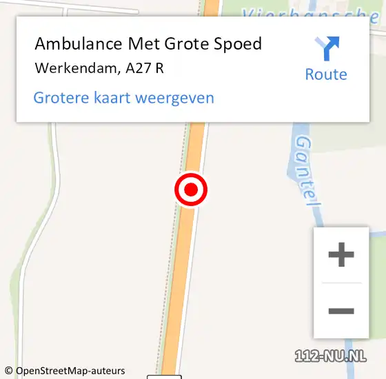 Locatie op kaart van de 112 melding: Ambulance Met Grote Spoed Naar Werkendam, A27 R op 19 november 2016 01:50