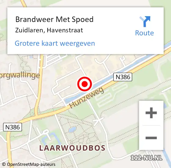 Locatie op kaart van de 112 melding: Brandweer Met Spoed Naar Zuidlaren, Havenstraat op 19 november 2016 12:22