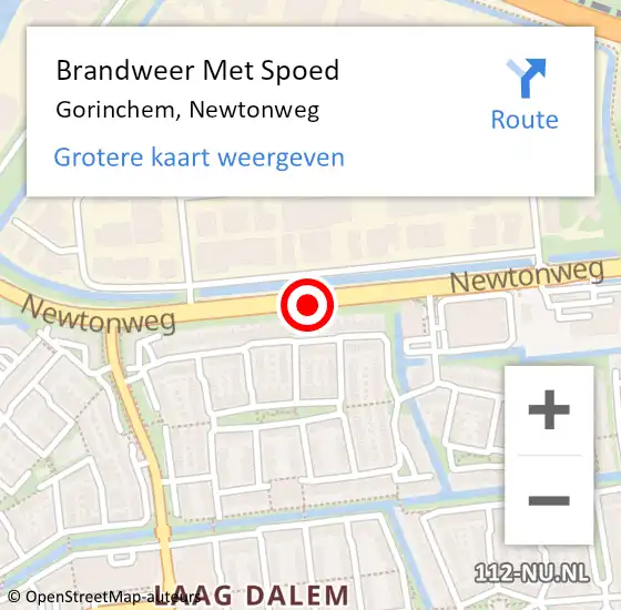 Locatie op kaart van de 112 melding: Brandweer Met Spoed Naar Gorinchem, Newtonweg op 19 november 2016 17:02