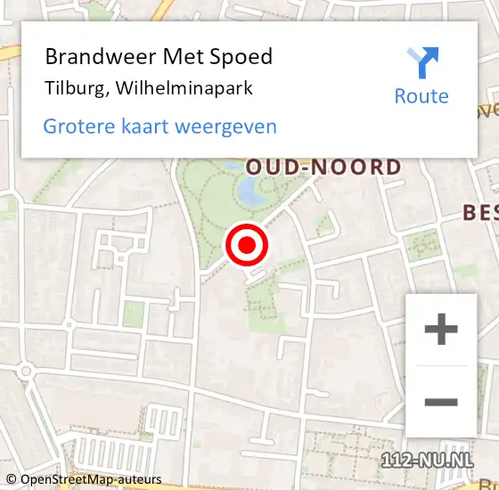 Locatie op kaart van de 112 melding: Brandweer Met Spoed Naar Tilburg, Wilhelminapark op 20 november 2016 12:57