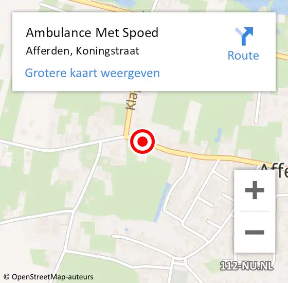 Locatie op kaart van de 112 melding: Ambulance Met Spoed Naar Afferden, Koningstraat op 20 november 2016 14:09