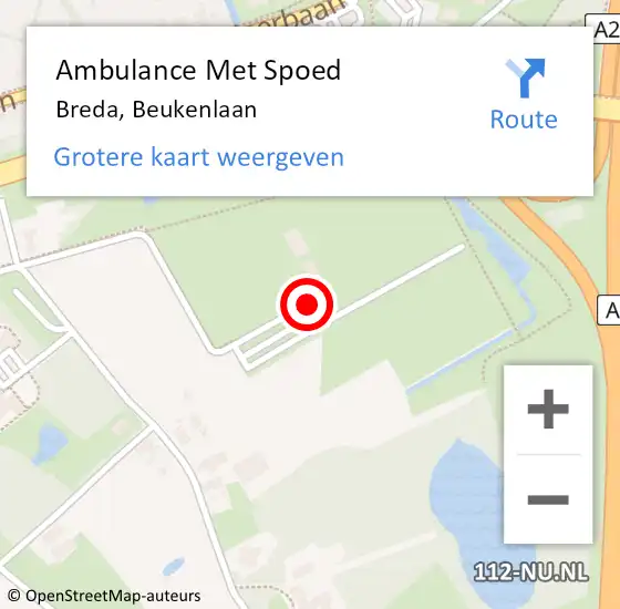 Locatie op kaart van de 112 melding: Ambulance Met Spoed Naar Breda, Beukenlaan op 20 november 2016 14:48