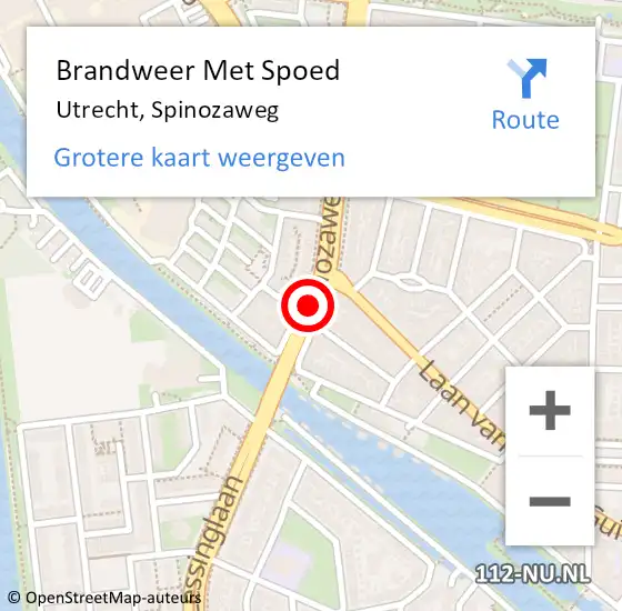 Locatie op kaart van de 112 melding: Brandweer Met Spoed Naar Utrecht, Spinozaweg op 20 november 2016 16:08