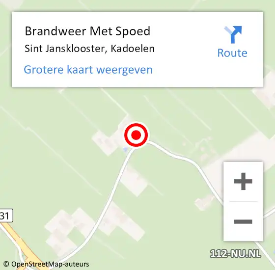 Locatie op kaart van de 112 melding: Brandweer Met Spoed Naar Sint Jansklooster, Kadoelen op 20 november 2016 16:20