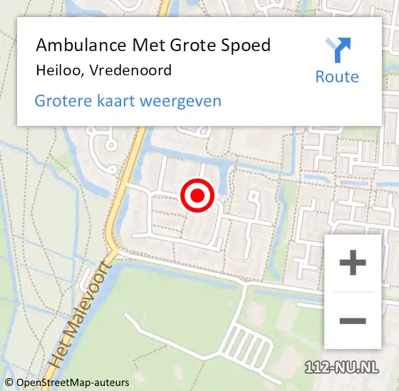 Locatie op kaart van de 112 melding: Ambulance Met Grote Spoed Naar Heiloo, Vredenoord op 2 januari 2014 04:21