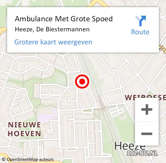 Locatie op kaart van de 112 melding: Ambulance Met Grote Spoed Naar Heeze, De Biestermannen op 20 november 2016 21:09