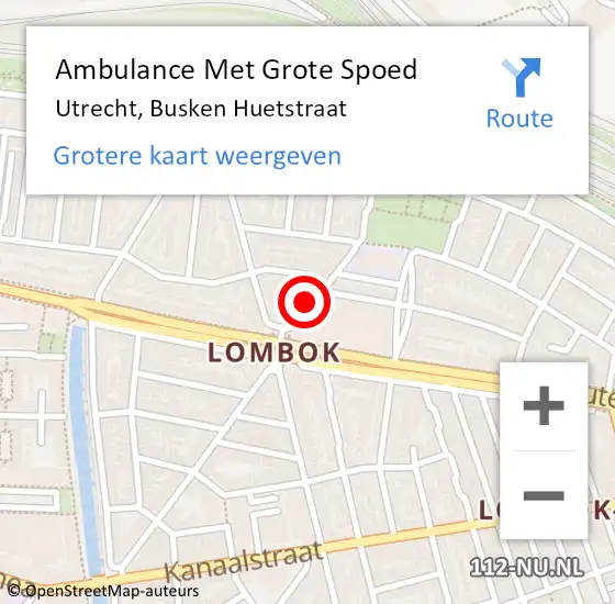 Locatie op kaart van de 112 melding: Ambulance Met Grote Spoed Naar Utrecht, Busken Huetstraat op 21 november 2016 10:54