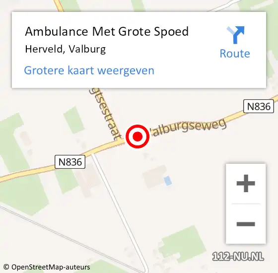 Locatie op kaart van de 112 melding: Ambulance Met Grote Spoed Naar Herveld, Valburg op 22 november 2016 01:46
