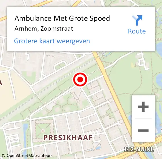Locatie op kaart van de 112 melding: Ambulance Met Grote Spoed Naar Arnhem, Zoomstraat op 22 november 2016 15:51