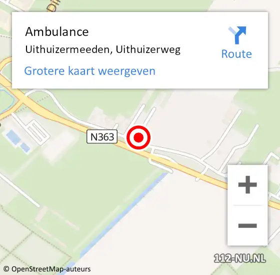 Locatie op kaart van de 112 melding: Ambulance Uithuizermeeden, Uithuizerweg op 23 november 2016 12:31