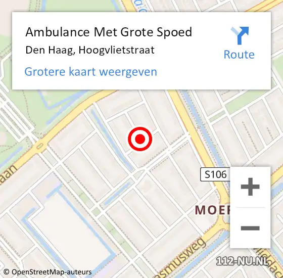 Locatie op kaart van de 112 melding: Ambulance Met Grote Spoed Naar Den Haag, Hoogvlietstraat op 23 november 2016 15:09