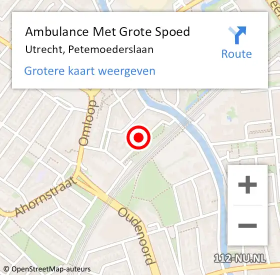 Locatie op kaart van de 112 melding: Ambulance Met Grote Spoed Naar Utrecht, Petemoederslaan op 23 november 2016 18:35