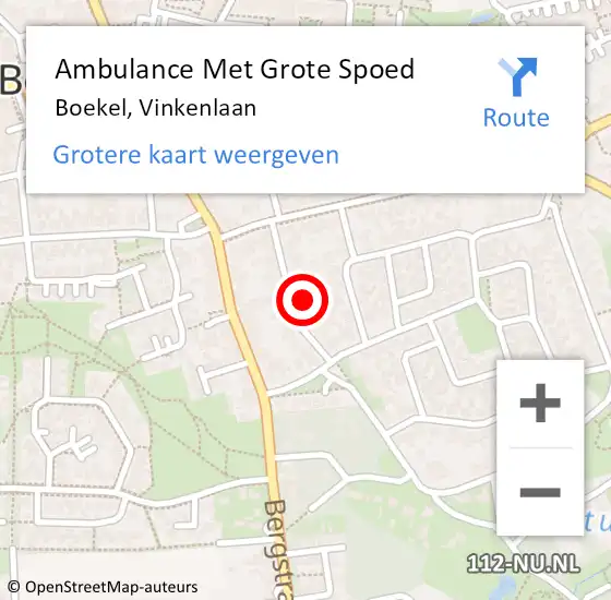 Locatie op kaart van de 112 melding: Ambulance Met Grote Spoed Naar Boekel, Vinkenlaan op 24 november 2016 22:47