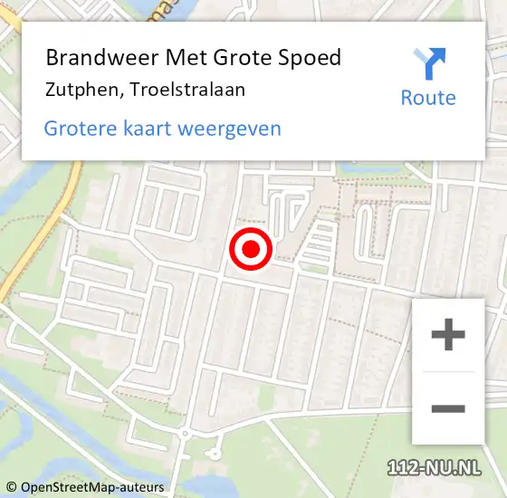 Locatie op kaart van de 112 melding: Brandweer Met Grote Spoed Naar Zutphen, Troelstralaan op 2 januari 2014 14:55