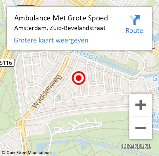 Locatie op kaart van de 112 melding: Ambulance Met Grote Spoed Naar Amsterdam, Zuid-Bevelandstraat op 26 november 2016 19:12