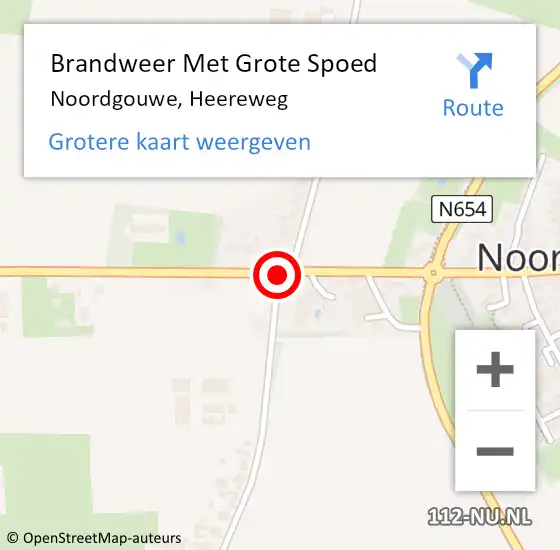 Locatie op kaart van de 112 melding: Brandweer Met Grote Spoed Naar Noordgouwe, Heereweg op 27 november 2016 01:35