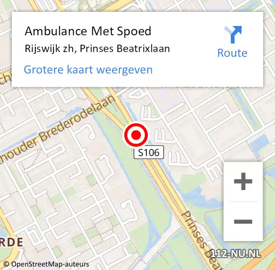 Locatie op kaart van de 112 melding: Ambulance Met Spoed Naar Rijswijk zh, Prinses Beatrixlaan op 27 november 2016 03:06