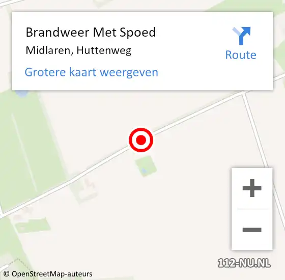 Locatie op kaart van de 112 melding: Brandweer Met Spoed Naar Midlaren, Huttenweg op 2 januari 2014 17:26