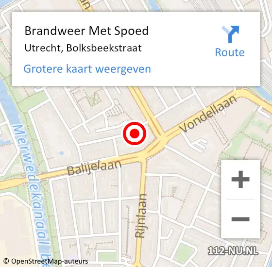 Locatie op kaart van de 112 melding: Brandweer Met Spoed Naar Utrecht, Bolksbeekstraat op 28 november 2016 13:52