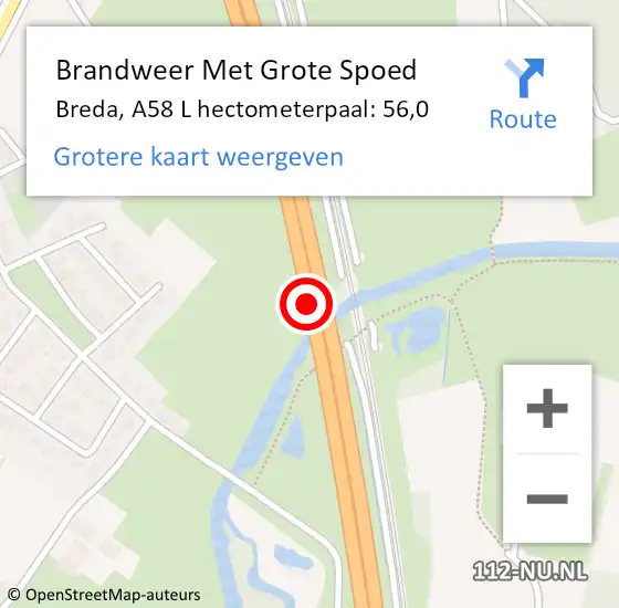Locatie op kaart van de 112 melding: Brandweer Met Grote Spoed Naar Breda, A58 R hectometerpaal: 57,4 op 28 november 2016 15:47