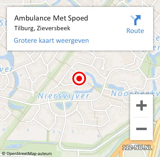 Locatie op kaart van de 112 melding: Ambulance Met Spoed Naar Tilburg, Zieversbeek op 28 november 2016 19:36