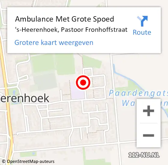Locatie op kaart van de 112 melding: Ambulance Met Grote Spoed Naar 's-Heerenhoek, Pastoor Fronhoffstraat op 28 november 2016 21:24