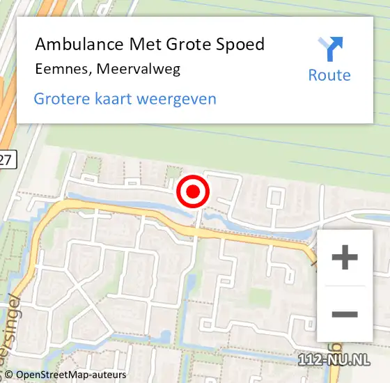 Locatie op kaart van de 112 melding: Ambulance Met Grote Spoed Naar Eemnes, Meervalweg op 28 november 2016 22:41