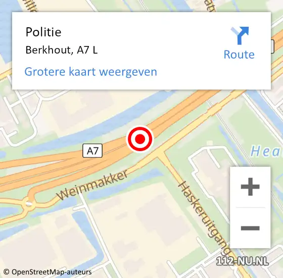 Locatie op kaart van de 112 melding: Politie Medemblik, A7 L op 30 november 2016 05:39