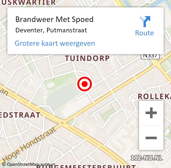 Locatie op kaart van de 112 melding: Brandweer Met Spoed Naar Deventer, Putmanstraat op 30 november 2016 11:12