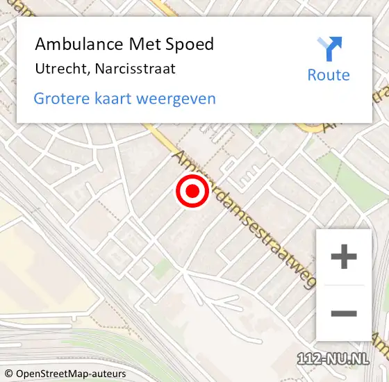 Locatie op kaart van de 112 melding: Ambulance Met Spoed Naar Utrecht, Narcisstraat op 30 november 2016 19:26