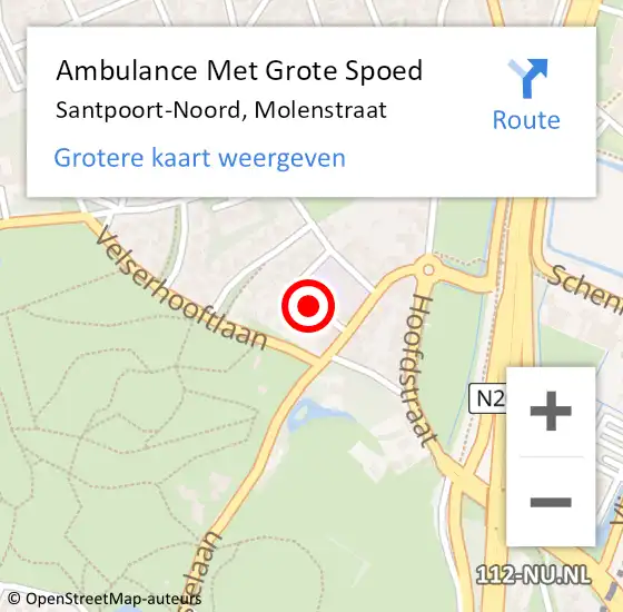 Locatie op kaart van de 112 melding: Ambulance Met Grote Spoed Naar Santpoort-Noord, Molenstraat op 30 november 2016 21:34