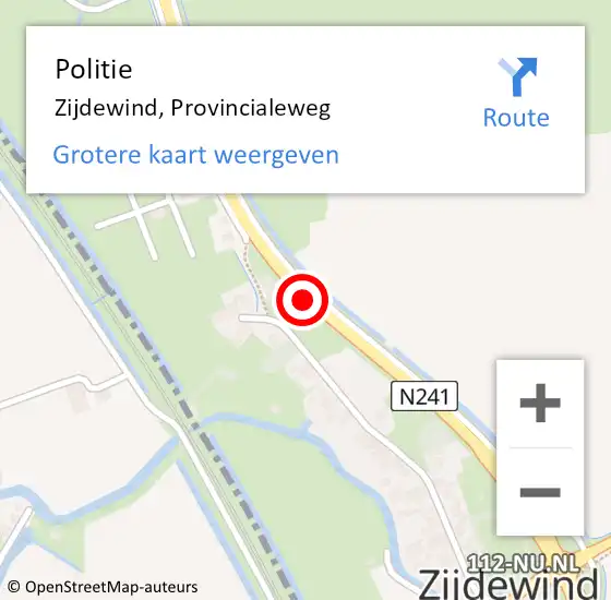 Locatie op kaart van de 112 melding: Politie Zijdewind, Provincialeweg op 30 november 2016 21:46