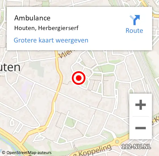 Locatie op kaart van de 112 melding: Ambulance Houten, Herbergierserf op 1 december 2016 03:47