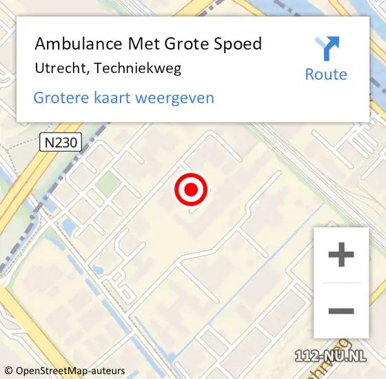 Locatie op kaart van de 112 melding: Ambulance Met Grote Spoed Naar Utrecht, Techniekweg op 2 december 2016 15:39