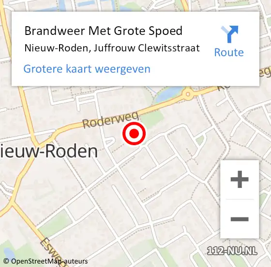 Locatie op kaart van de 112 melding: Brandweer Met Grote Spoed Naar Nieuw-Roden, Juffrouw Clewitsstraat op 3 december 2016 02:25