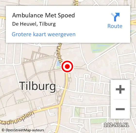 Locatie op kaart van de 112 melding: Ambulance Met Spoed Naar De Heuvel, Tilburg op 3 december 2016 03:18