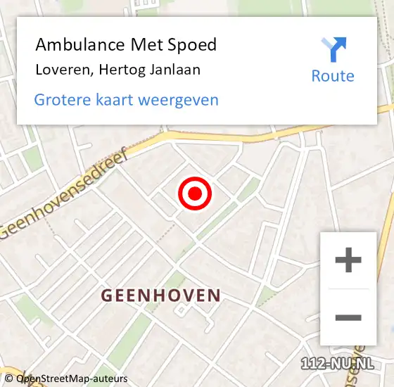 Locatie op kaart van de 112 melding: Ambulance Met Spoed Naar Loveren, Hertog Janlaan op 4 december 2016 00:56