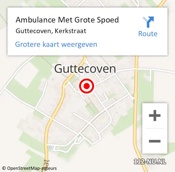 Locatie op kaart van de 112 melding: Ambulance Met Grote Spoed Naar Guttecoven, Kerkstraat op 4 december 2016 02:31