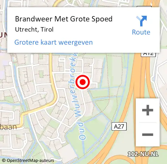 Locatie op kaart van de 112 melding: Brandweer Met Grote Spoed Naar Utrecht, Tirol op 4 december 2016 03:12