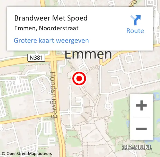 Locatie op kaart van de 112 melding: Brandweer Met Spoed Naar Emmen, Noorderstraat op 4 december 2016 11:45