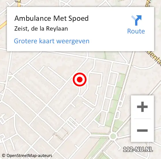 Locatie op kaart van de 112 melding: Ambulance Met Spoed Naar Zeist, de la Reylaan op 4 december 2016 18:04