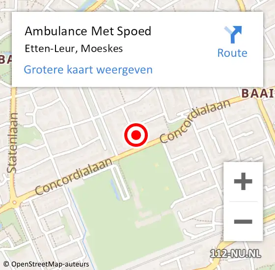 Locatie op kaart van de 112 melding: Ambulance Met Spoed Naar Etten-Leur, Moeskes op 4 december 2016 22:25