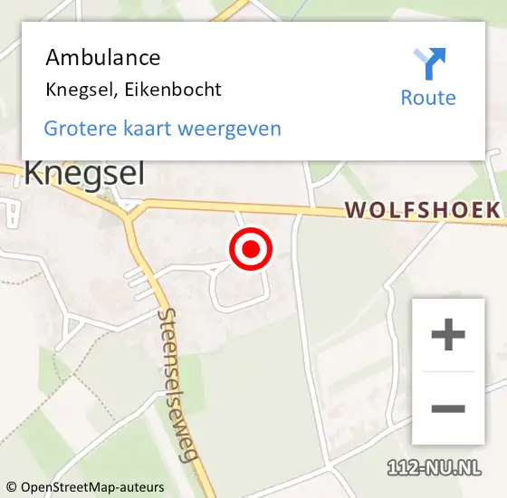 Locatie op kaart van de 112 melding: Ambulance Knegsel, Eikenbocht op 5 december 2016 08:33