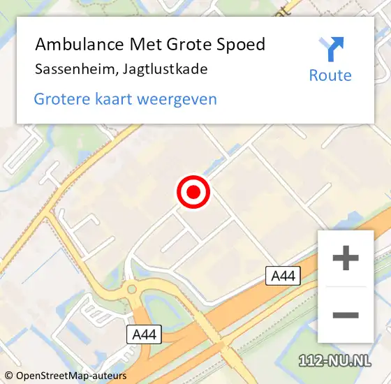 Locatie op kaart van de 112 melding: Ambulance Met Grote Spoed Naar Sassenheim, Jagtlustkade op 5 december 2016 10:42