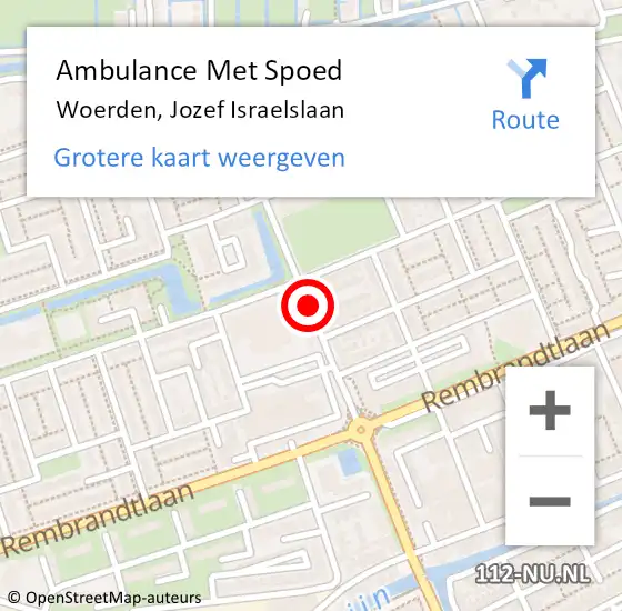 Locatie op kaart van de 112 melding: Ambulance Met Spoed Naar Woerden, Jozef Israelslaan op 5 december 2016 14:27
