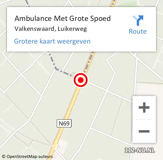 Locatie op kaart van de 112 melding: Ambulance Met Grote Spoed Naar Valkenswaard, Luikerweg op 5 december 2016 15:08