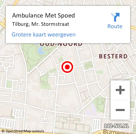 Locatie op kaart van de 112 melding: Ambulance Met Spoed Naar Tilburg, Mr. Stormstraat op 5 december 2016 22:03
