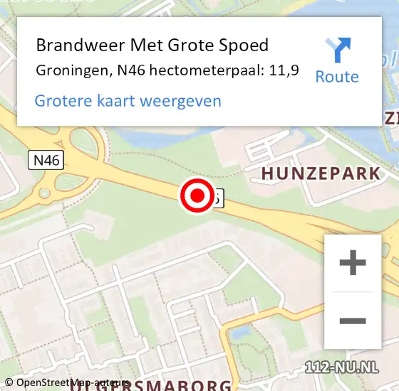 Locatie op kaart van de 112 melding: Brandweer Met Grote Spoed Naar Groningen, N46 hectometerpaal: 6,0 op 6 december 2016 12:56