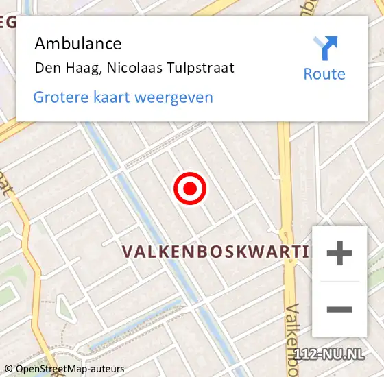 Locatie op kaart van de 112 melding: Ambulance Den Haag, Nicolaas Tulpstraat op 6 december 2016 12:58
